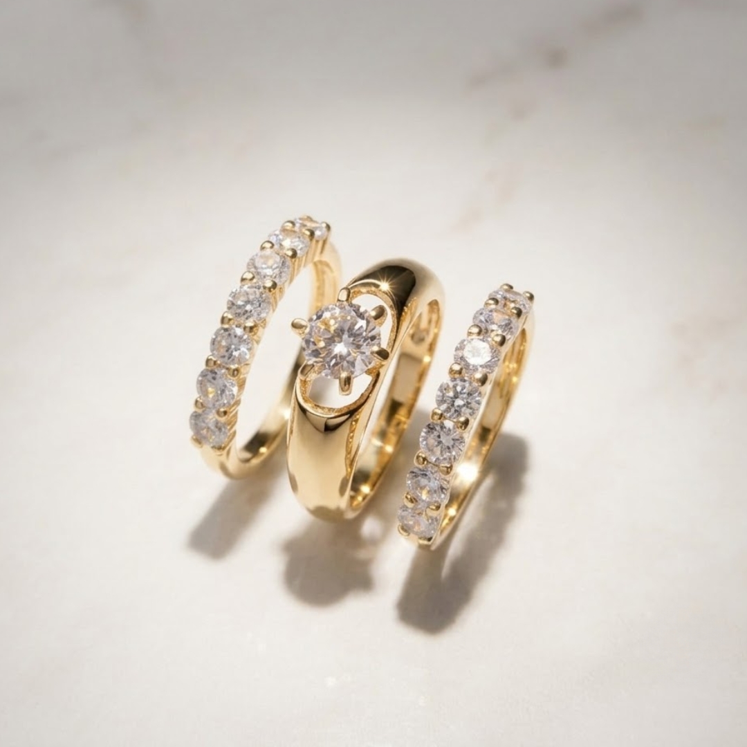 Conjunto de anéis com banho a ouro